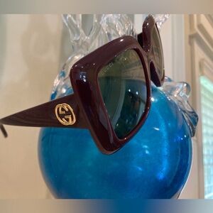 Gucci Large Burgundy Square Sunglasses/Green Lenses